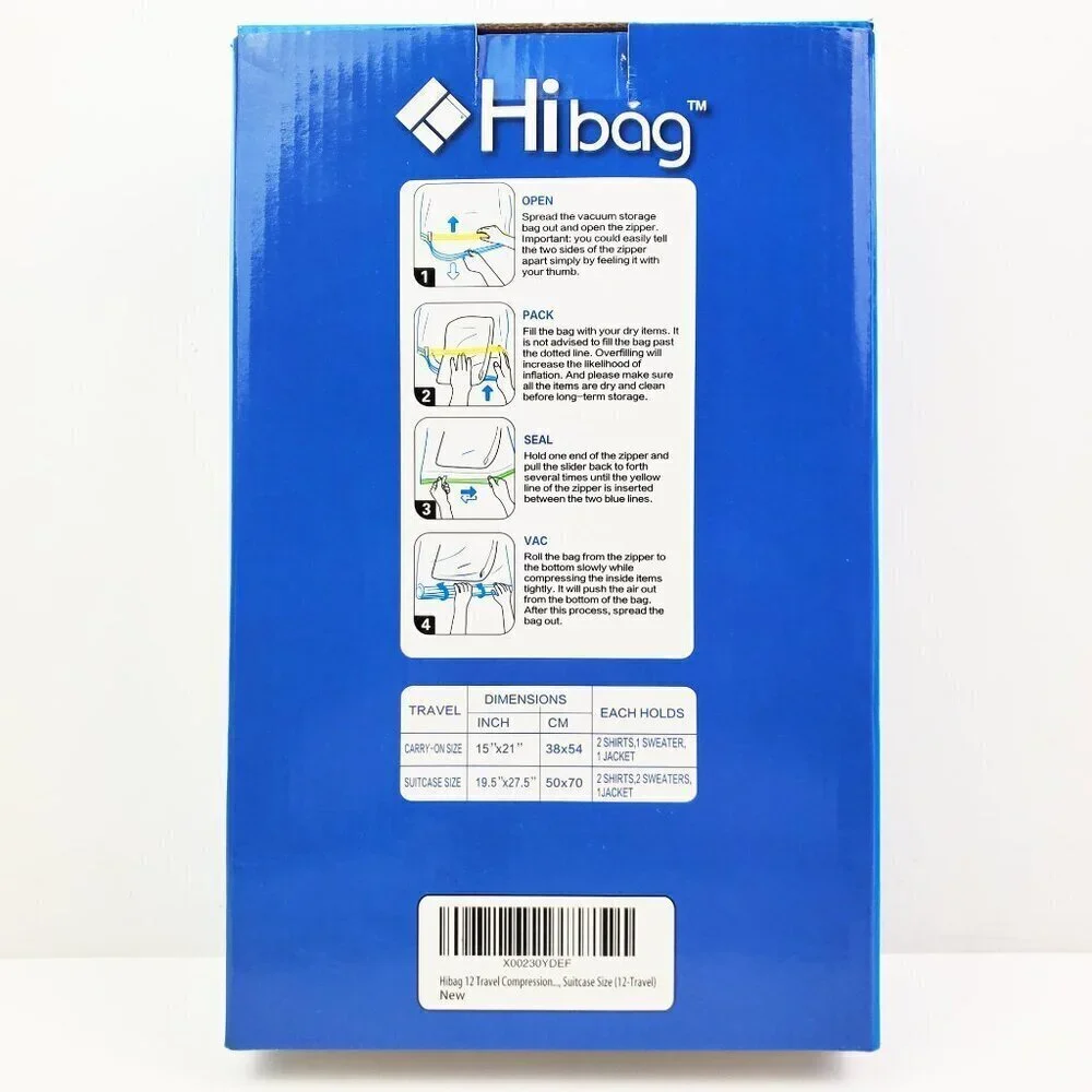 HiBag Travel Compress Storage Bags Combo 12 pc. Suitcase Carry-On NIB